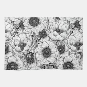 Anemontuin in zwart-wit theedoek
