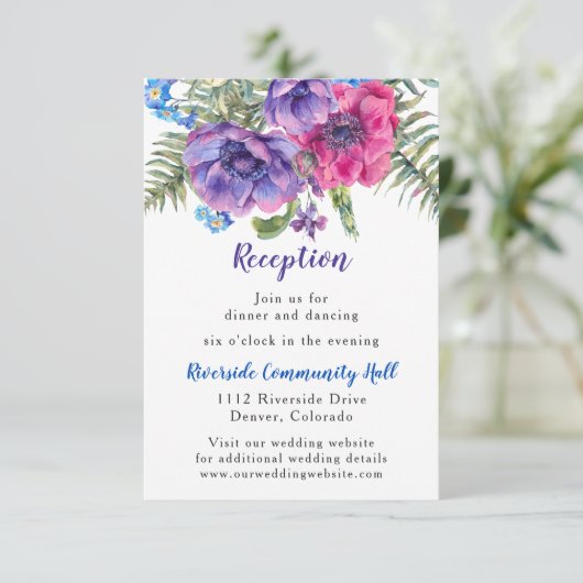 Anemoon Bloem Bruiloftsreceptie Insteekkaartje Kaart (Staand voorkant)