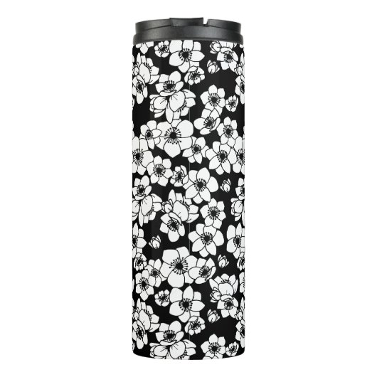 Anemoon Bloem Zwart en Wit Thermosbeker (Achterkant)