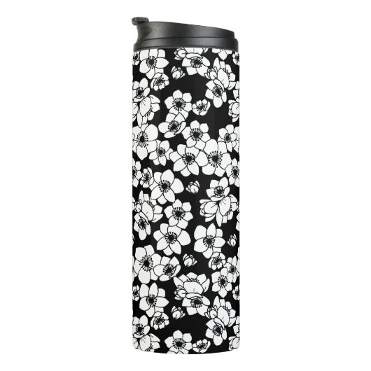 Anemoon Bloem Zwart en Wit Thermosbeker (Geroteerd rechts)