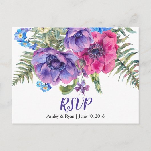 Anemoon Bloemen Bruiloft RSVP Briefkaart (Voorkant)