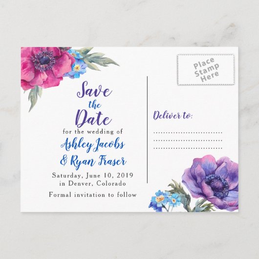 Anemoon Bloemen Foto Bruiloft Save the Date Aankondigingskaart (Achterkant)