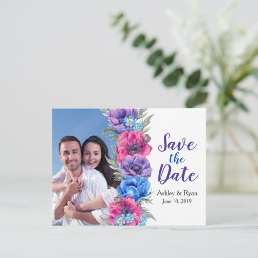 Anemoon Bloemen Foto Bruiloft Save the Date Aankondigingskaart (Staand voorkant)