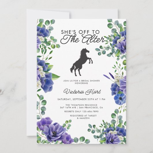 Anemoon | Derby | Blauwe Bruidsdouche Uitnodiging (Voorkant)