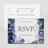 Anemoon middernachtblauw, Huwelijksreactie RSVP Kaartje (Voorkant / Achterkant)