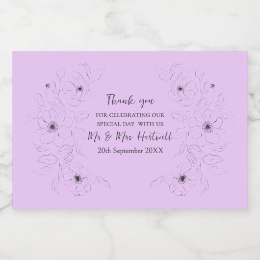 Anemoon op licht Lila Mini Wijnfles Label Sparkling Wijnetiket (Enkel label)