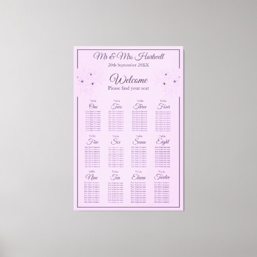 Anemoon op licht Lila Zitplaatskaart~ 12 Zitplaats Canvas Afdruk (Voorkant)