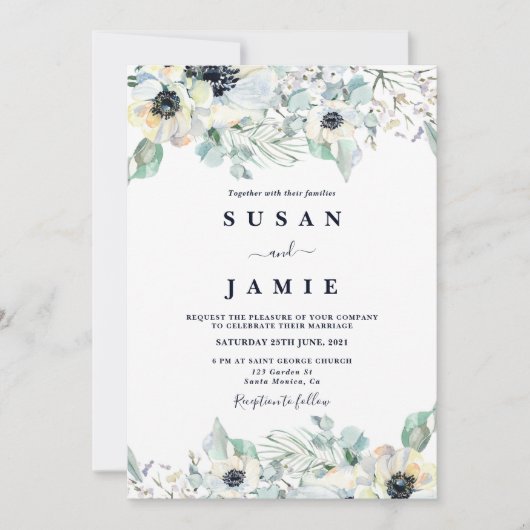 Anemoon waterverf bloemenbruiloft kaart (Voorkant)