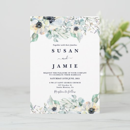 Anemoon waterverf bloemenbruiloft kaart (Staand voorkant)
