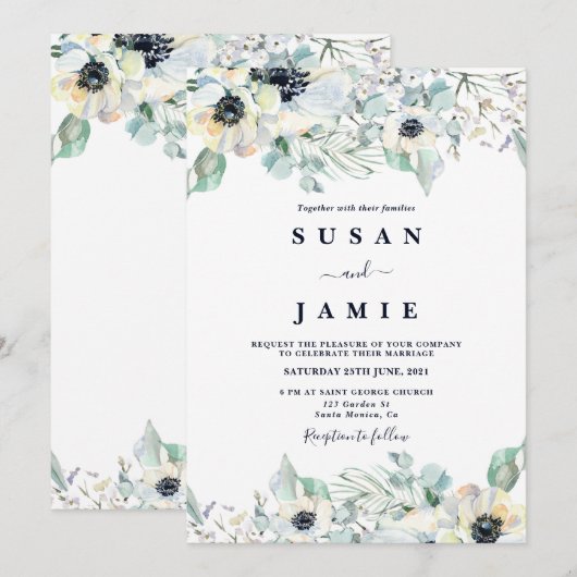 Anemoon waterverf bloemenbruiloft kaart (Voorkant / Achterkant)