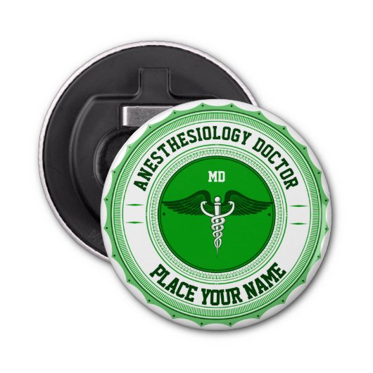 Anesthesiologie Caduceus  MD Specialiteit Button Flesopener (Voorkant)