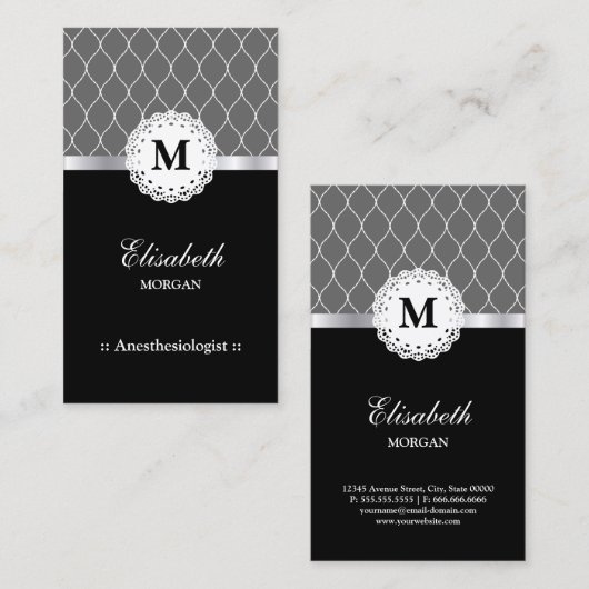Anesthesioloog Elegant Black Lace Pattern Visitekaartje (Voorkant / Achterkant)