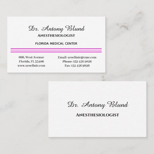 Anesthesioloog Simple Pink Visitekaartje (Voorkant / Achterkant)