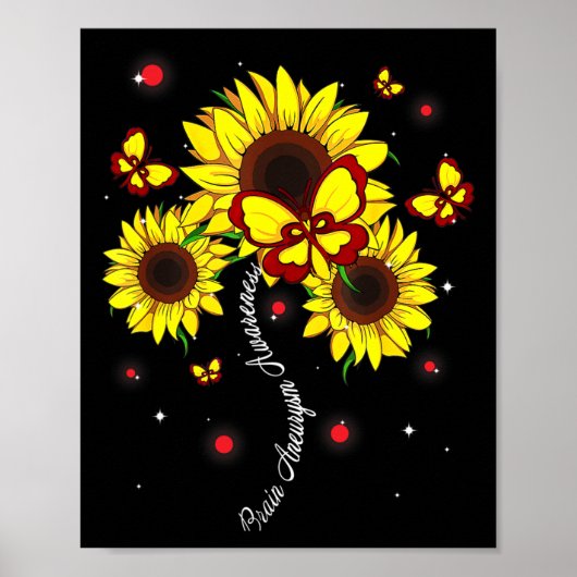 Aneurysma Awareness Zonnebloem Vlinderlint Poster (Voorkant)