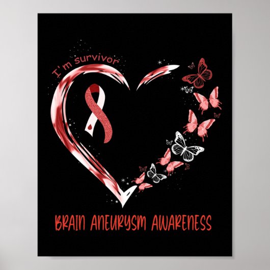 Aneurysma Bewustzijn Ik ben Survivor Heart Ribbon  Poster (Voorkant)
