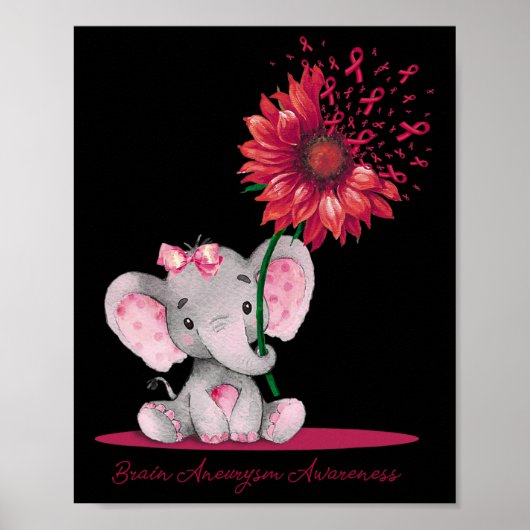 Aneurysma Bewustzijn Schattigee olifant Zonnebloem Poster (Voorkant)