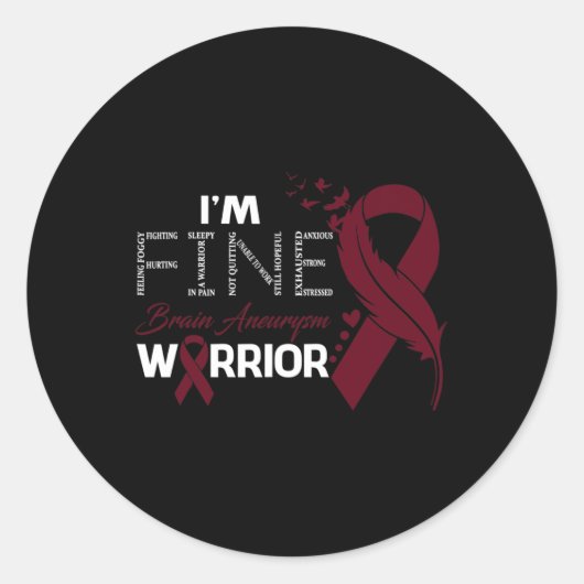 Aneurysma Warrior I'm Fine Feather Ronde Sticker (Voorkant)