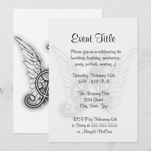 Angel Alphabet A Initiaal Latter Wings Halo Kaart (Voorkant / Achterkant)