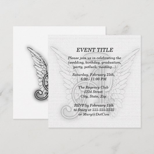 Angel Alphabet A Initiaal Latter Wings Halo Kaart (Voorkant / Achterkant)