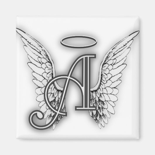 Angel Alphabet A Initiaal Latter Wings Halo Magneet (Voorkant)