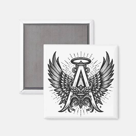Angel Alphabet A Initiaal Latter Wings Halo Magneet (Voorkant / Achterkant)