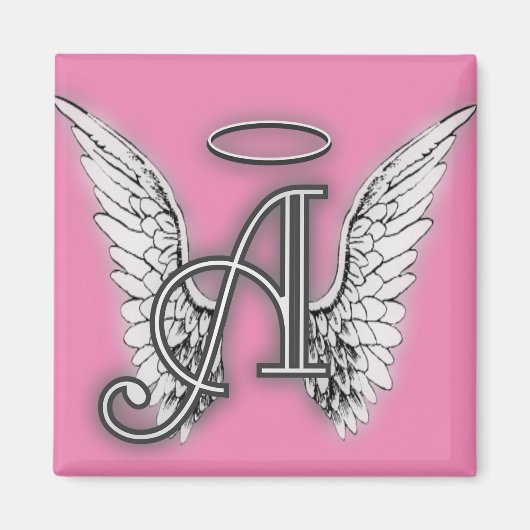 Angel Alphabet A Initiaal Latter Wings Halo Magneet (Voorkant)