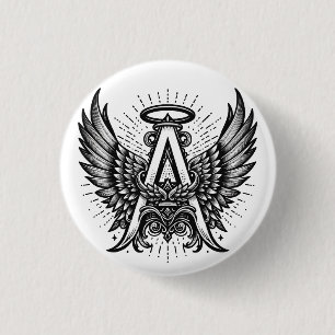 Angel Alphabet A Initiaal Latter Wings Halo Ronde Button 3,2 Cm