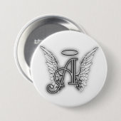 Angel Alphabet A Initiaal Latter Wings Halo Ronde Button 7,6 Cm (Voorkant /achterkant)