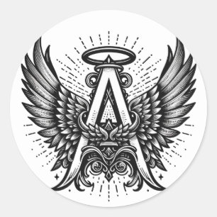 Angel Alphabet A Initiaal Latter Wings Halo Ronde Sticker
