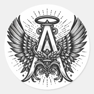 Angel Alphabet A Initiaal Latter Wings Halo Ronde Sticker