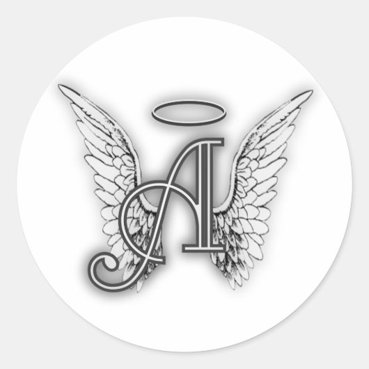 Angel Alphabet A Initiaal Latter Wings Halo Ronde Sticker (Voorkant)