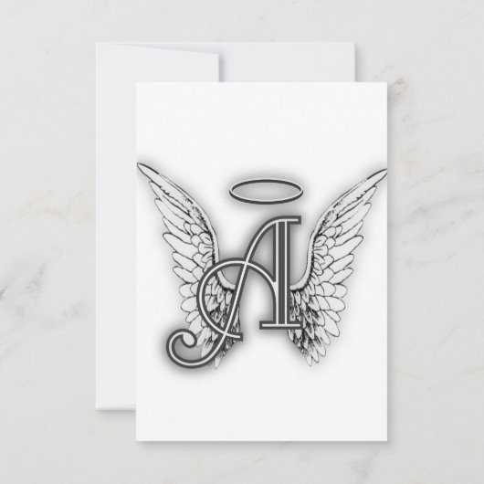 Angel Alphabet A Initiaal Latter Wings Halo RSVP Kaartje (Achterkant)