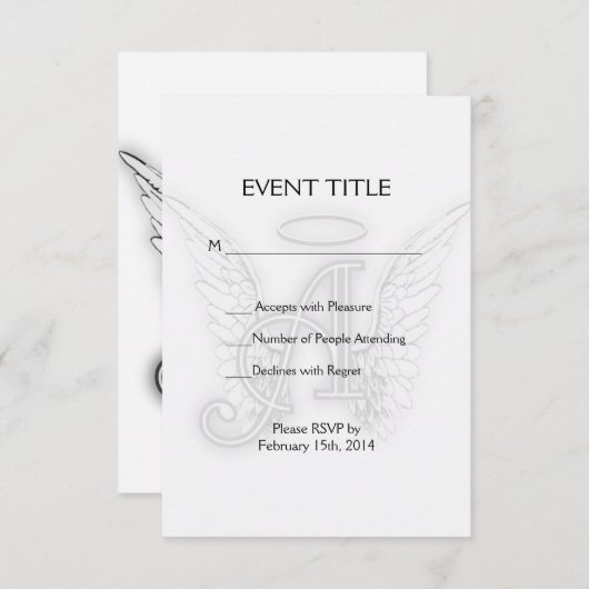 Angel Alphabet A Initiaal Latter Wings Halo RSVP Kaartje (Voorkant / Achterkant)