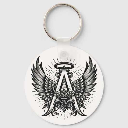 Angel Alphabet A Initiaal Latter Wings Halo Sleutelhanger (Voorkant)