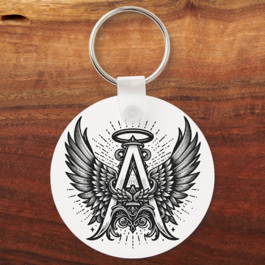 Angel Alphabet A Initiaal Latter Wings Halo Sleutelhanger (Achterkant)