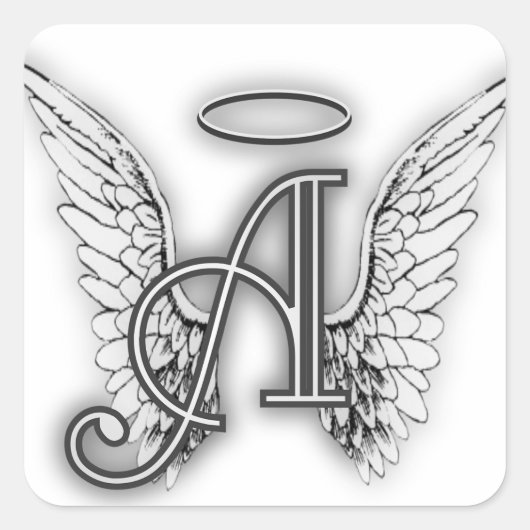 Angel Alphabet A Initiaal Latter Wings Halo Vierkante Sticker (Voorkant)