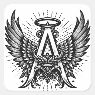 Angel Alphabet A Initiaal Latter Wings Halo Vierkante Sticker