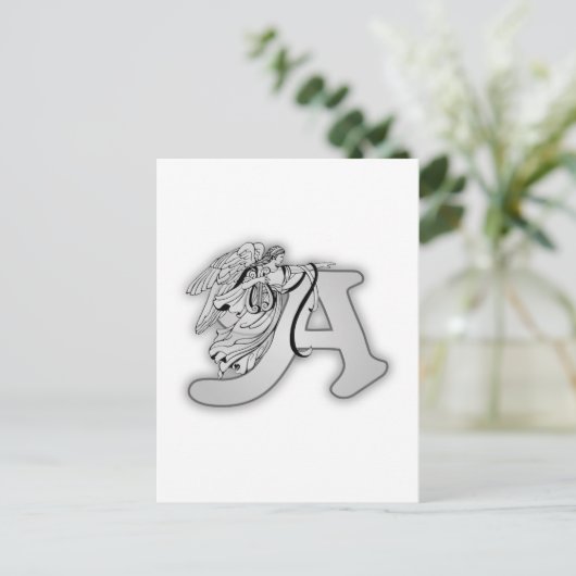 Angel Alphabet A Initiaal Monogram Briefkaart (Staand voorkant)