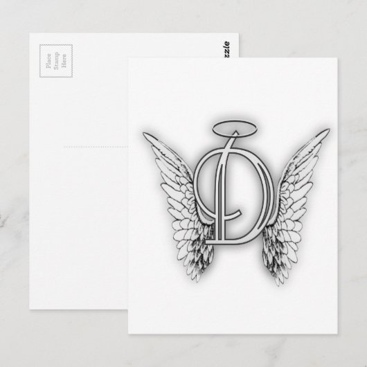 Angel Alphabet D Initiaal Latter Wings Halo Briefkaart (Voorkant / Achterkant)