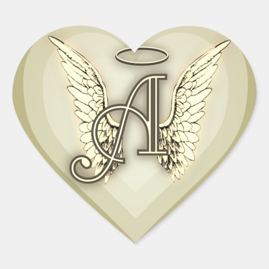 Angel Alphabet Een Initiaal Latter Wings Halo Clas Hart Sticker (Voorkant)