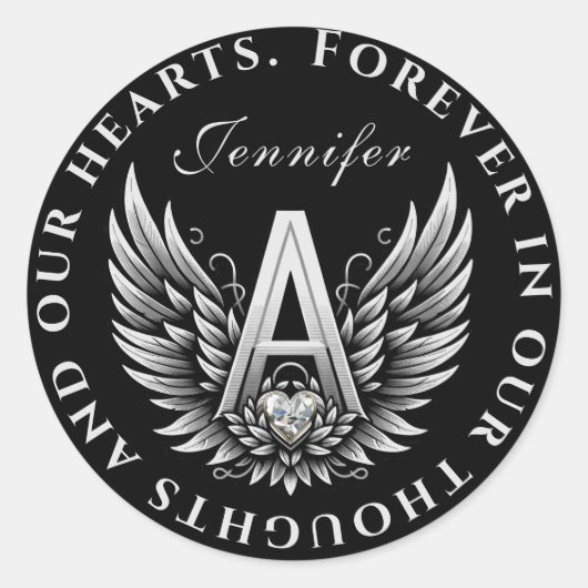 Angel Alphabet Een Initiaal Letter Met Naam Ronde Sticker (Voorkant)