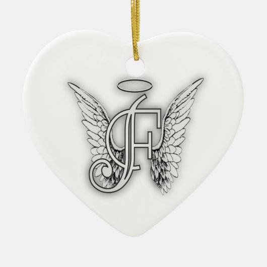 Angel Alphabet F Initiaal Latter Wings Halo Keramisch Ornament (Voorkant)