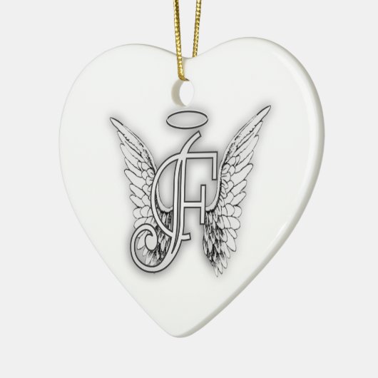 Angel Alphabet F Initiaal Latter Wings Halo Keramisch Ornament (Links)
