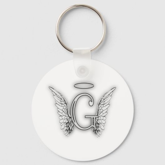 Angel Alphabet G Initiaal Latter Wings Halo Sleutelhanger (Voorkant)