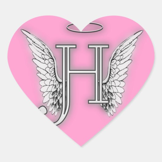 Angel Alphabet H Initiaal Latter Wings Halo Hart Sticker (Voorkant)