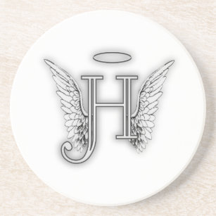 Angel Alphabet H Initiaal Latter Wings Halo Zandsteen Onderzetter