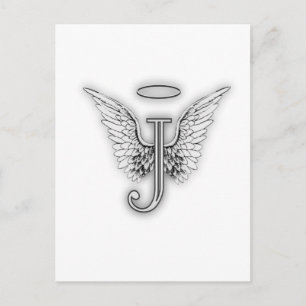 Angel Alphabet J Initiaal Letter Wings Halo Briefkaart