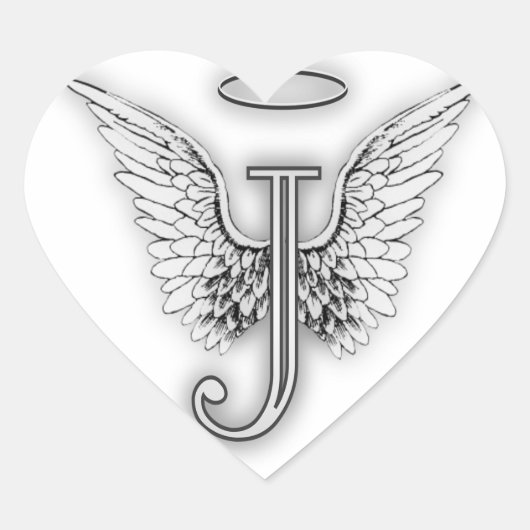 Angel Alphabet J Initiaal Letter Wings Halo Hart Sticker (Voorkant)