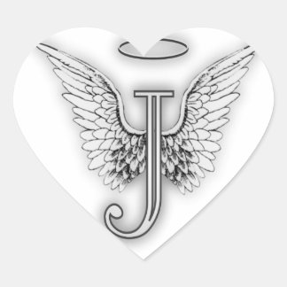 Angel Alphabet J Initiaal Letter Wings Halo Hart Sticker