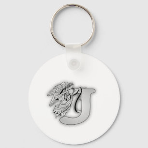 Angel Alphabet J Initiaal Monogram Sleutelhanger